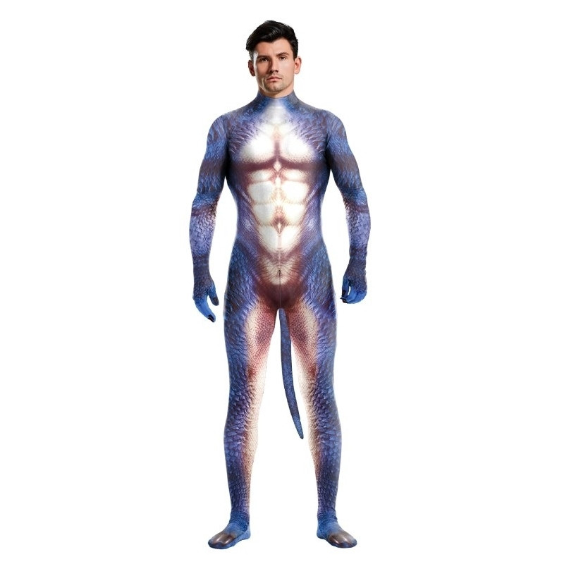 CosplayBoys Combinaison Cosplay Dinosaure Raptus Bleu-Blanc